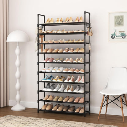 VTRIN 10 Tier Modular Shoe Tower with Hooks Birthday Gift for Shoe Lovers and Closet Organization Fans
