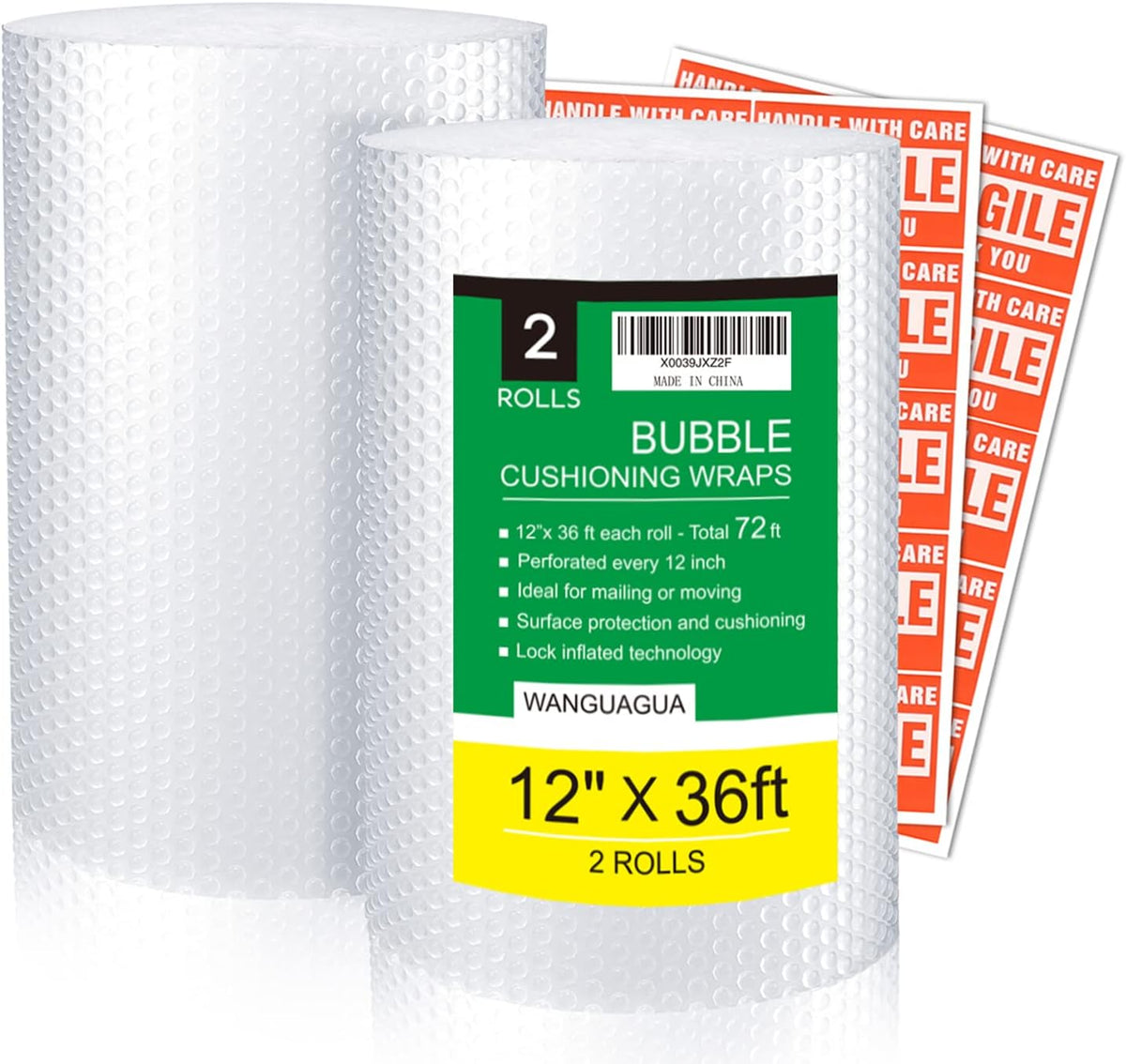 wanguagua Pre-Perforated Bubble Wrap 12 in x 36 ft – Basement Storage Wrap for Glassware, Clean Flat-Backed Recycled Nylon