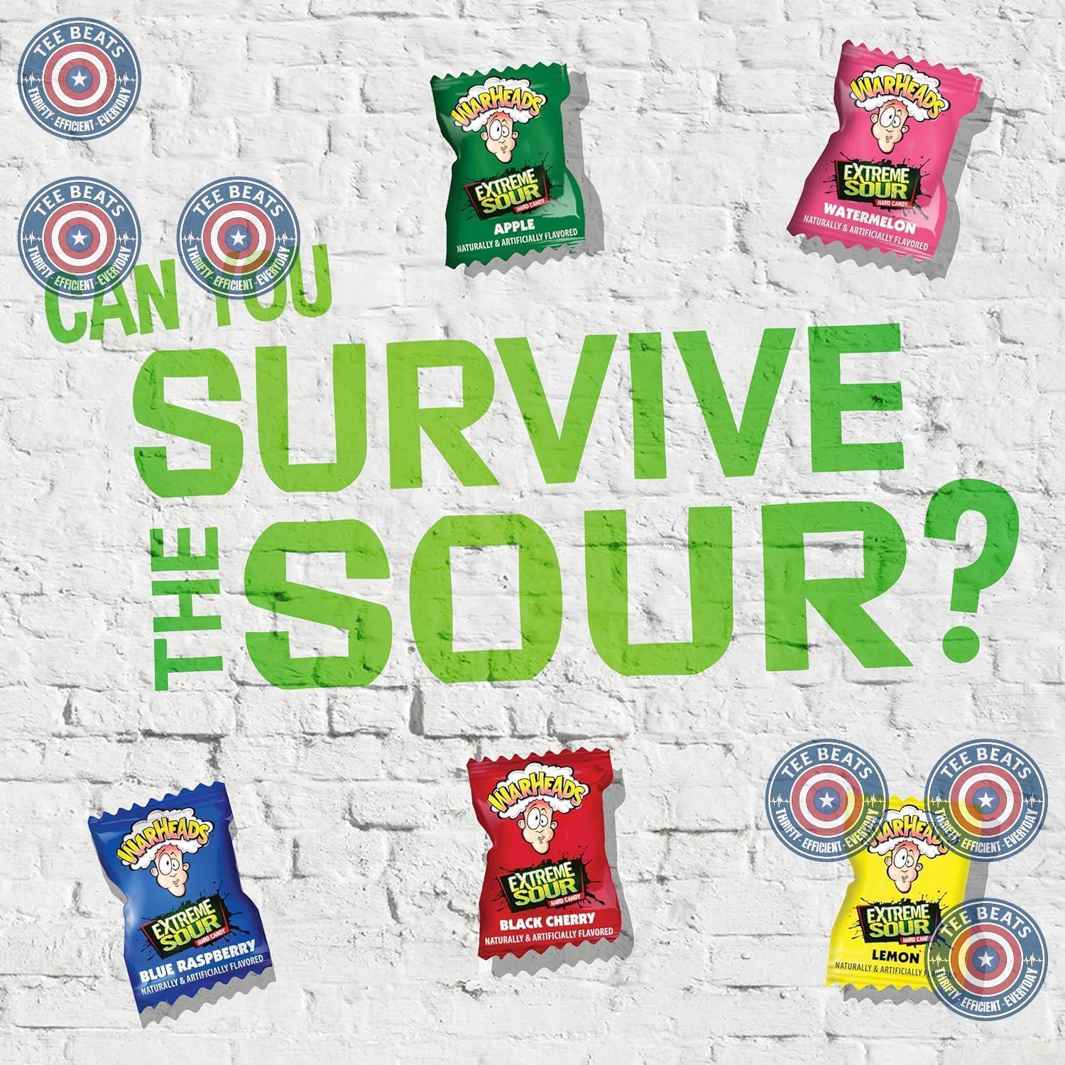 WARHEADS Extreme Sour Hard Candy Five Flavor Assortment 2 oz Resealable Bag for School Cafeteria Snack Time