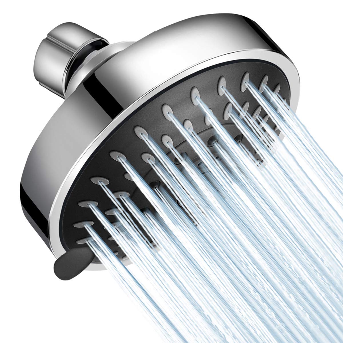 WarmSpray High Pressure Shower Head 5 Settings Fixed Showerhead 4 Inch High Flow Bathroom Showerhead with Adjustable Brass Ball Joint for Luxury Shower Experience Even at Low Water Pressure
