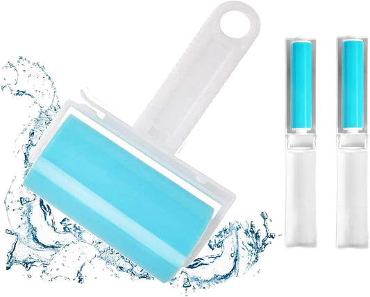 washable and reusable sticky roller that regenerates adhesion after rinsing with water and soap