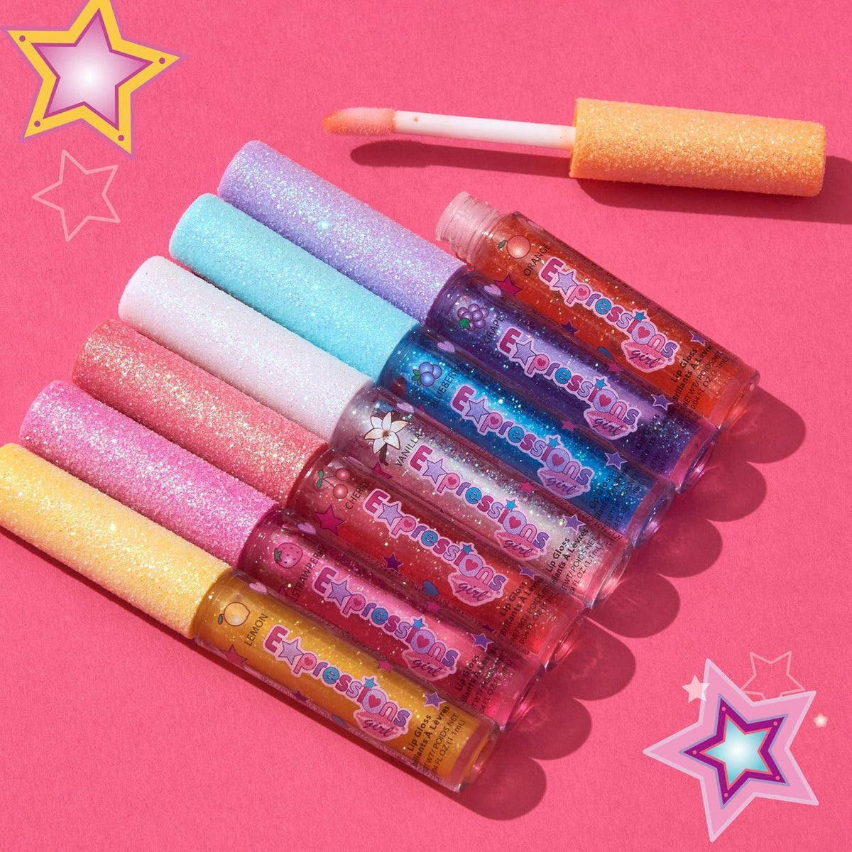 Washable Kids Lip Gloss - 7pc Non-Toxic Fruit Flavored Set, Easy Soap and Water Removal