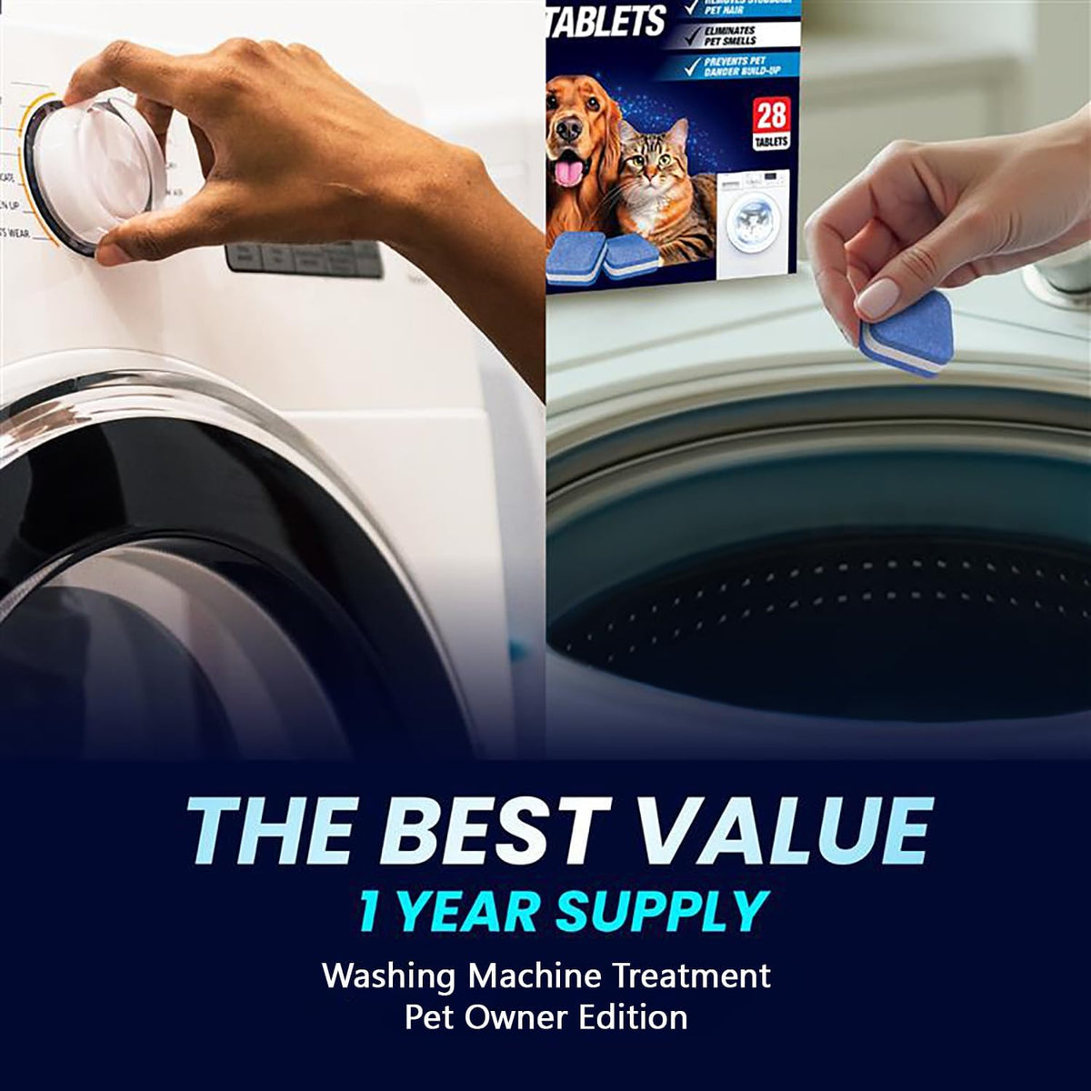 Washing Machine Cleaner Tablets – Minimal-Design Washer Maintenance for Septic-Safe Cleaning, 28 Count