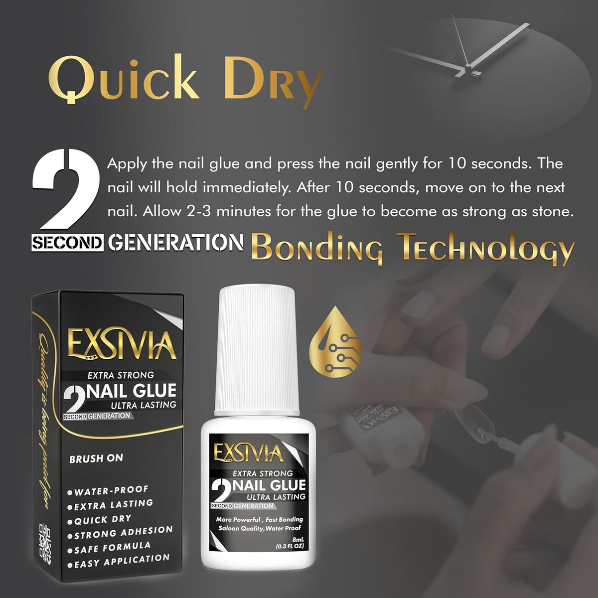 Waterproof Nail Glue for Press On Nails – Family-Safe Brush-On Formula for Quick Repairs Anytime, 10ml