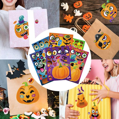 WATINC Stick-On Pumpkin Faces – No Flame, No Sharp Tools, Choking-Safe Adhesive Sheets for Worry-Free Halloween Decor