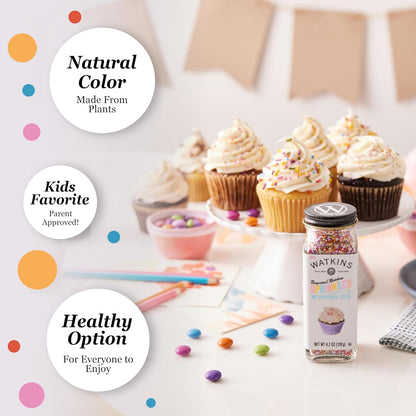 Watkins Gourmet Decorating Sprinkles – Red Dye Allergy Friendly Rainbow Nonpareils for School Parties and Playdate Desserts