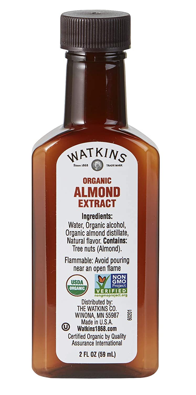 Watkins Organic Pure Almond Extract, Non-GMO, Kosher, 2 oz. Bottle, 1-Pack