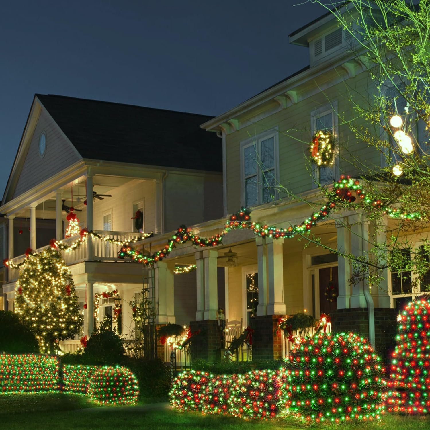 WBao Solar Holiday Net Lights – IP65 Waterproof Christmas Decor with 8 Modes, 4 Brightness, and USB Backup for Remote Garden Areas