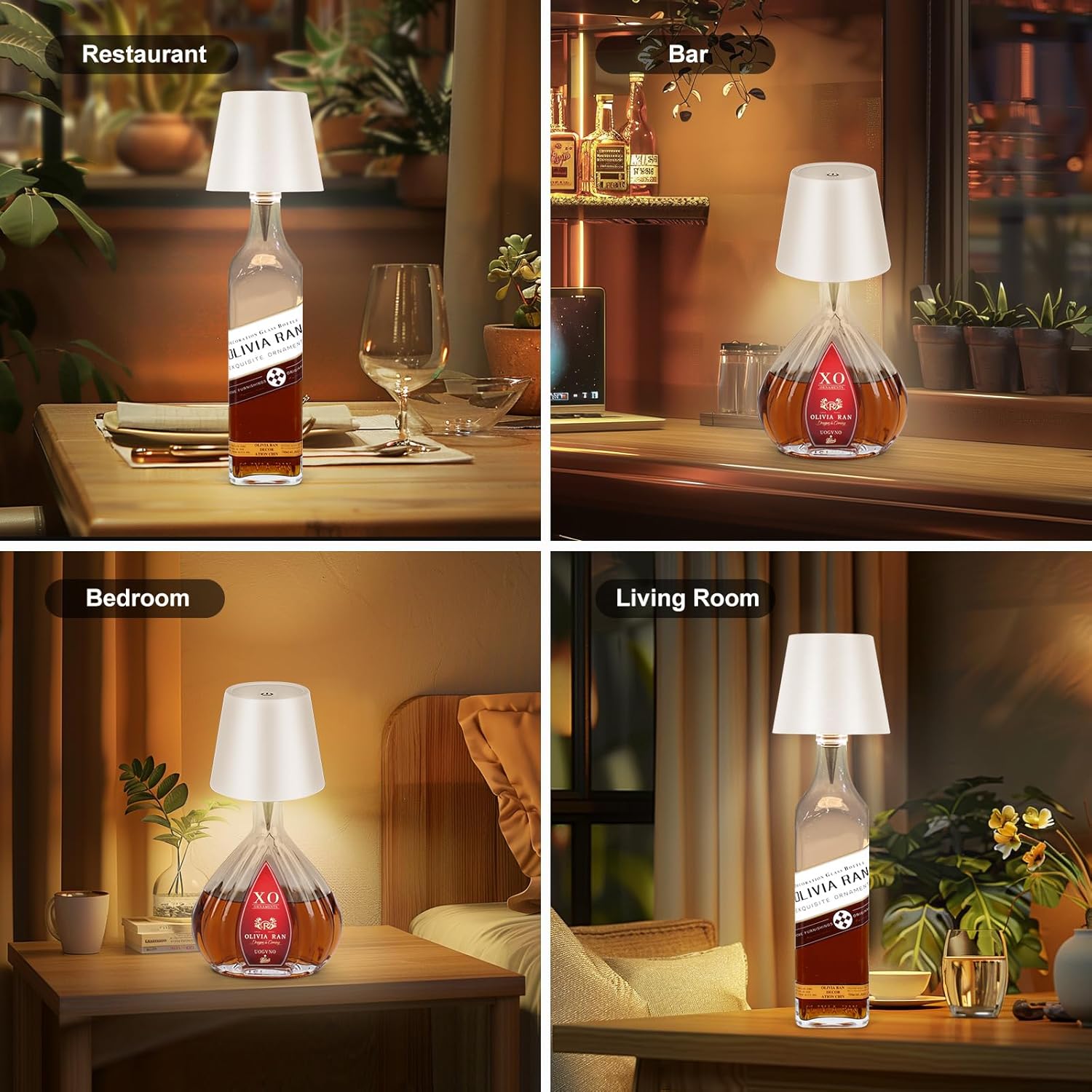 Weather-Friendly Cordless Bottle Lamp for Garden Party Tables, Dimmable Ambiance
