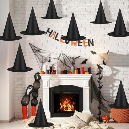 Weather-Resistant Hanging Witch Hats – Outdoor Patio Porch Driveway Halloween Decor 12 Pack