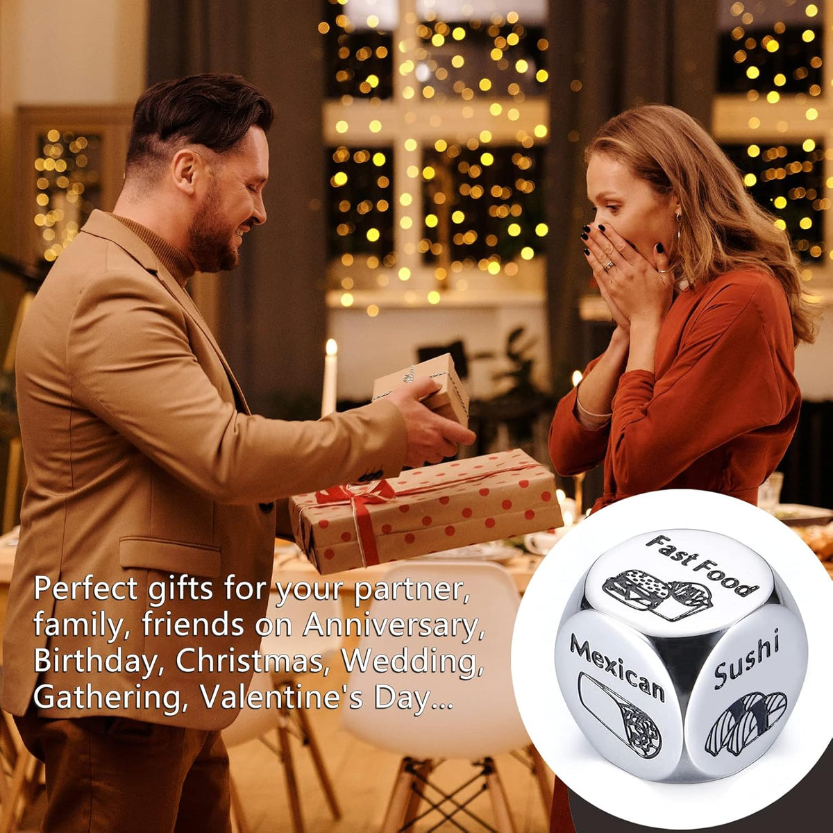 WeddingGiftPro Food Decision Dice – Simple Neutral Decor, No-Clutter Dinner Decision Tool for Couples