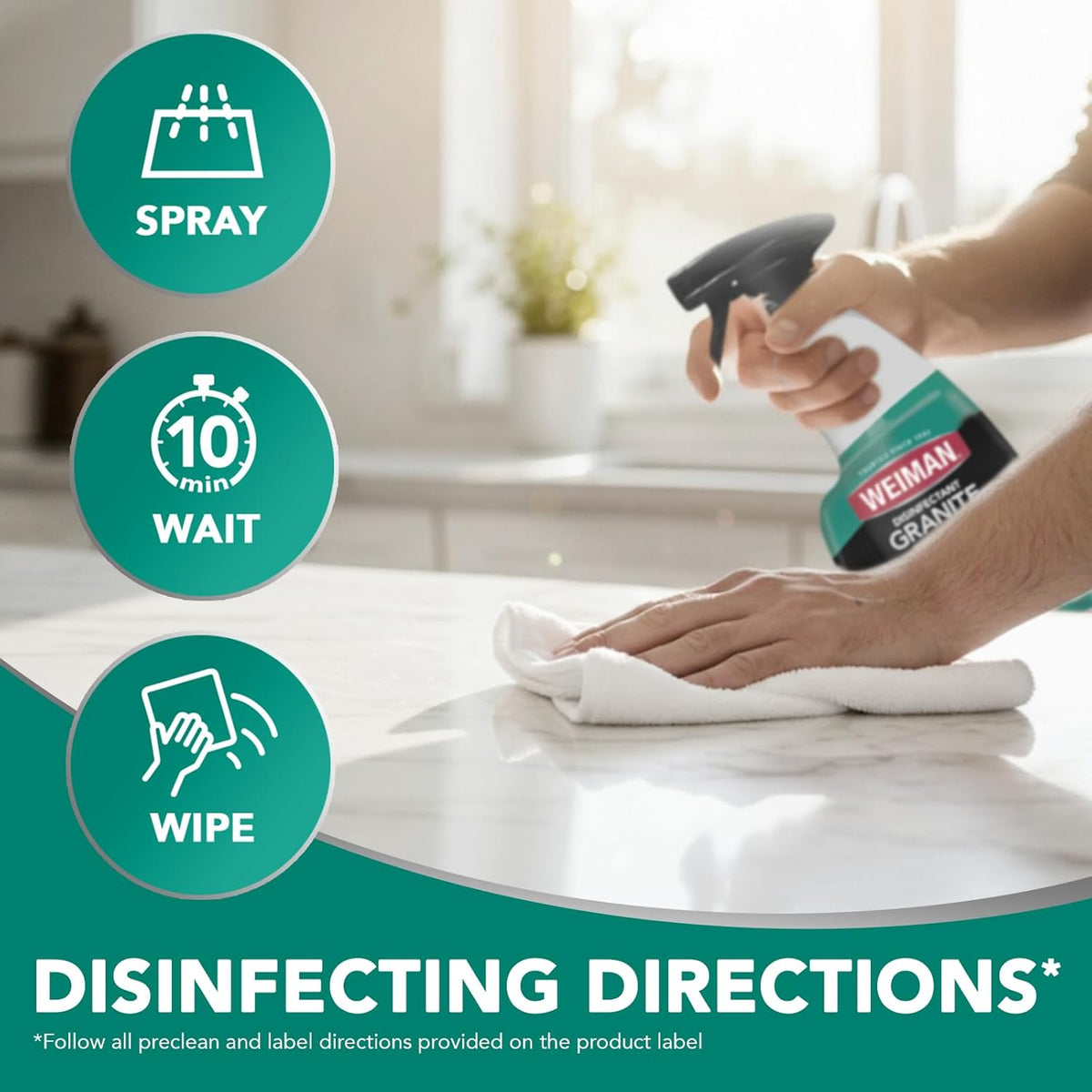 Weiman Disinfectant Countertop Spray with Polishing Cloth – Polished Housewarming Present for Luxury Home Buyers