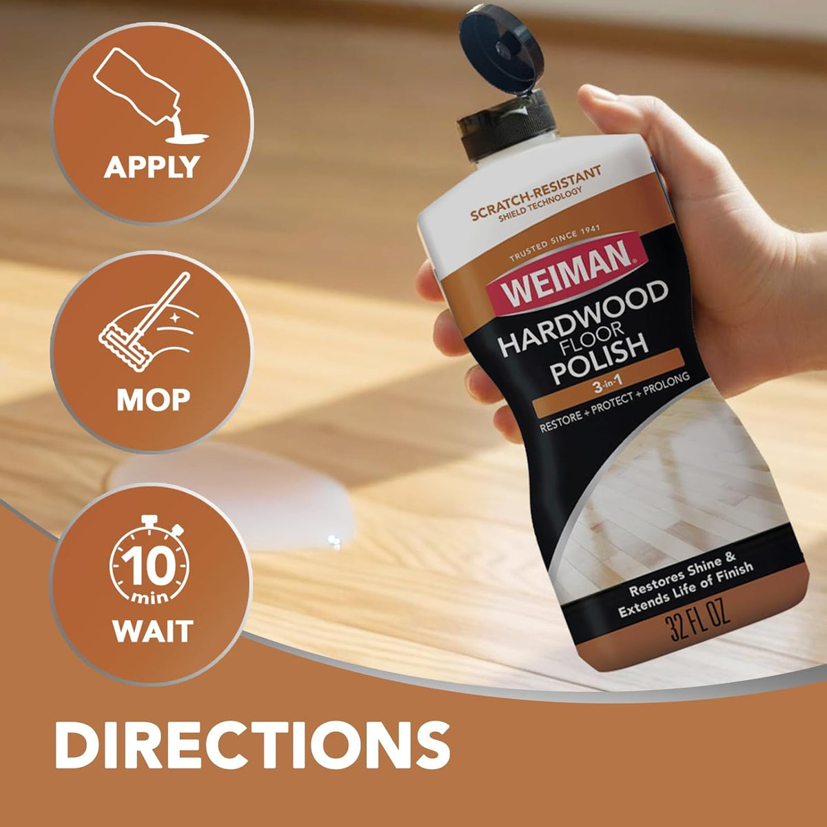 Weiman Hardwood Floor Polish Citrus Scent 3PC - Host and Hostess Gift for Anyone With Worn Wood Floors