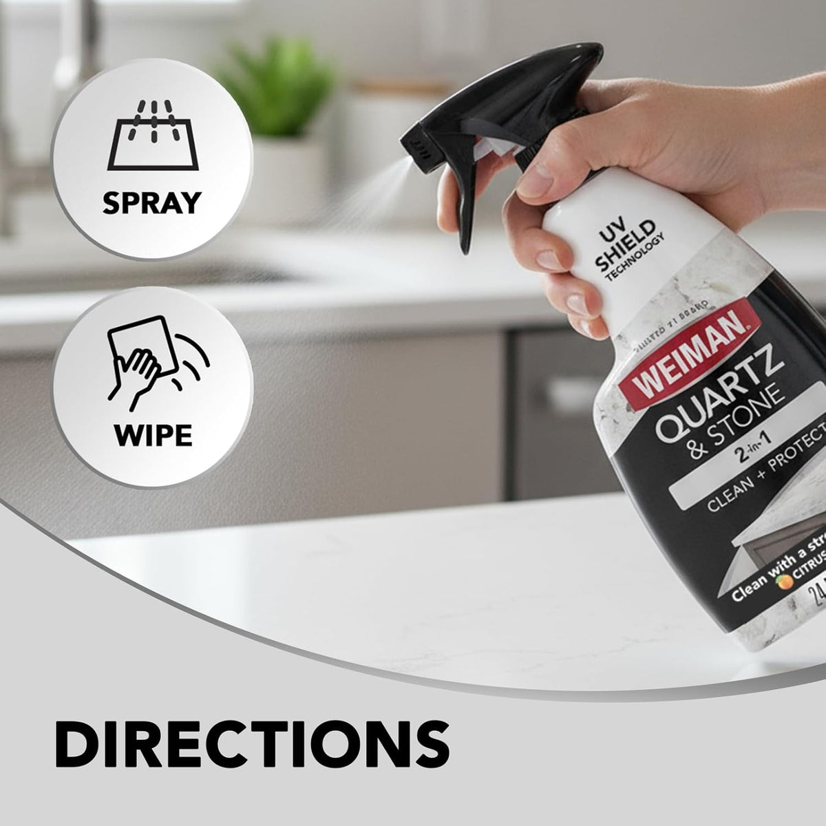 Weiman Quartz Countertop Cleaner and Polish — Restores Gloss on Quartz and Granite for Picture-Perfect Countertops