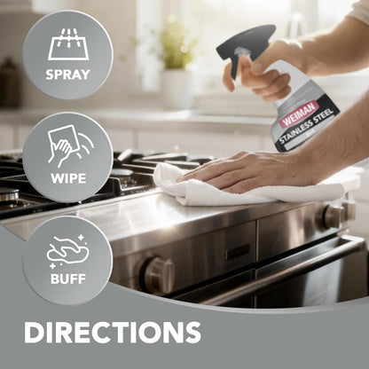 Weiman Stainless Steel Cleaner & Polish Kit – Minimal Countertop Styling Companion, Anti-Fingerprint Barrier for Clean-Lined Spaces