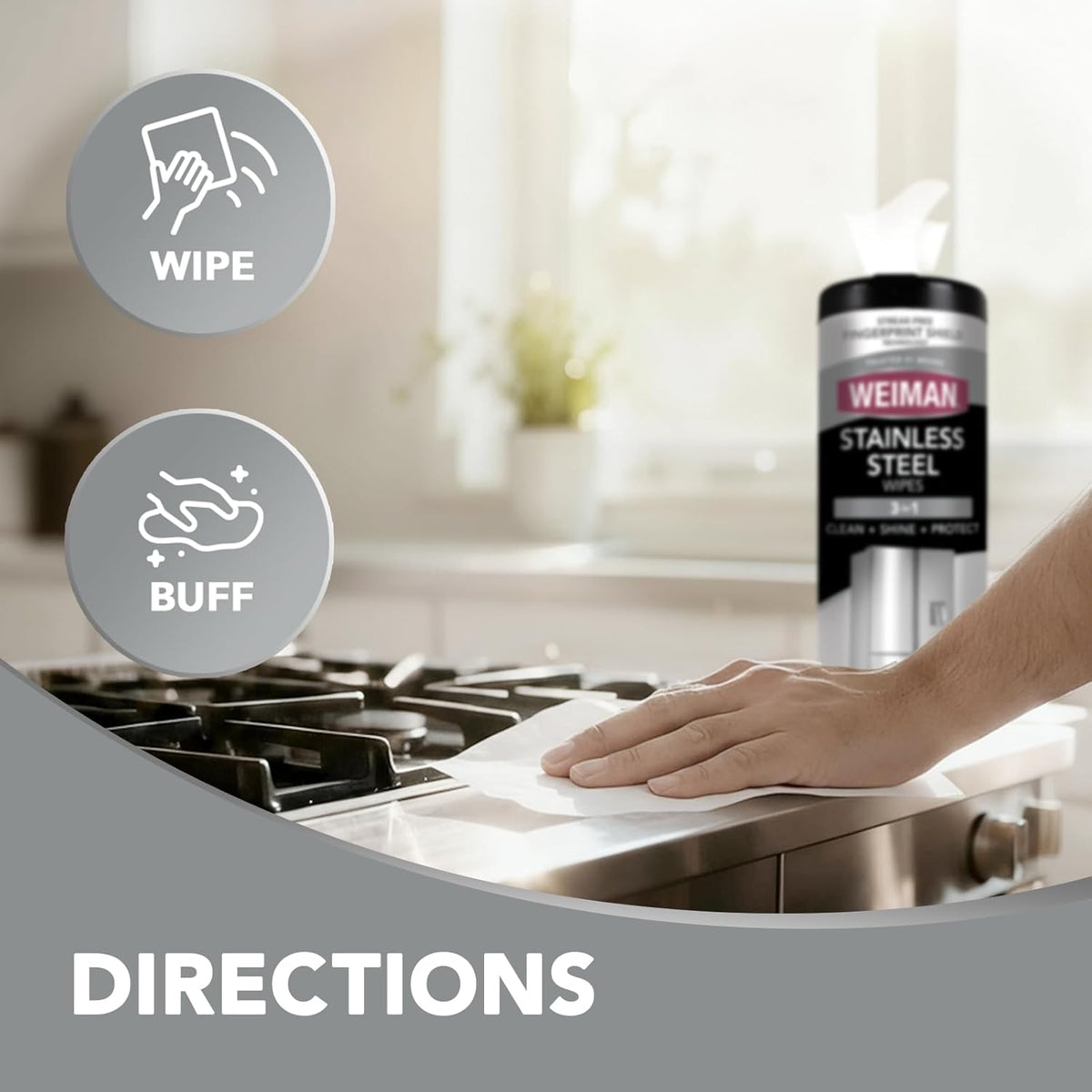 Weiman Stainless Steel Cleaning Wipes - Designer-Approved Touch-Up for Refrigerators, Hoods and Range Surrounds