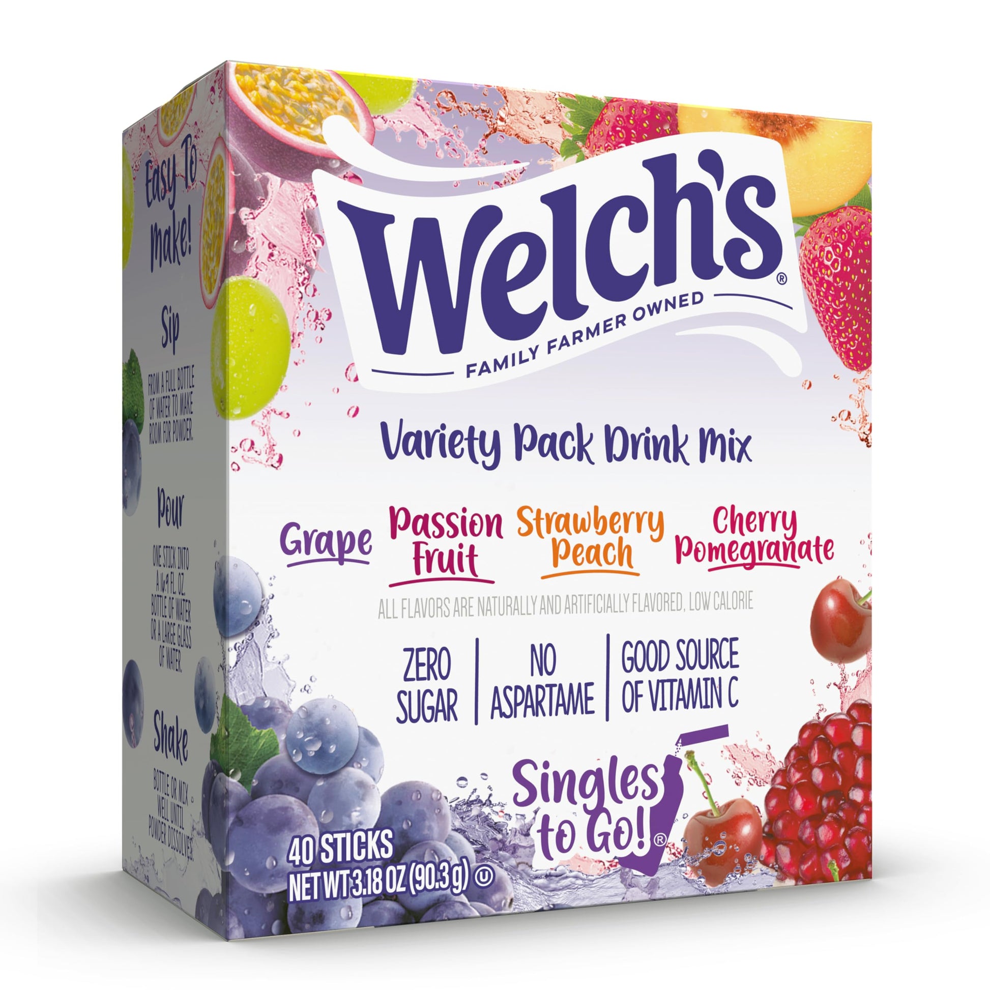 Welch's Singles To Go Powdered Drink Mix - Single Serve Flavored Water Sticks to Replace Soda at the Workstation