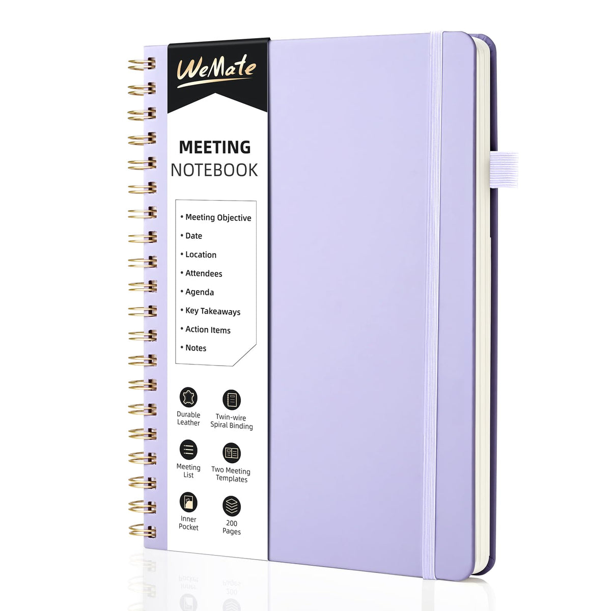 WEMATE Meeting Notebook for Work B5 (7&amp;#34;x10&amp;#34;) - PU Leather Work Notebook with Agenda, Action Items &amp;amp; Notes - 200 Pages for Men&amp;amp;Women, Staff and Students, Meeting, Projects Planning - Light Purple