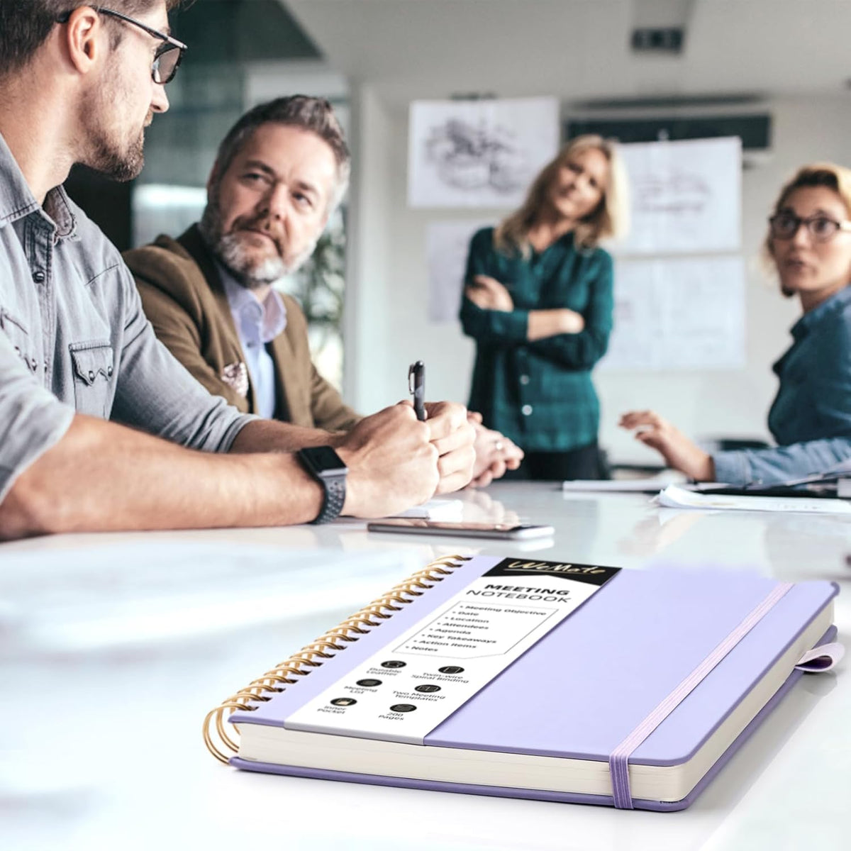 WEMATE Meeting Notebook for Work B5 (7"x10") - Restraint-Focused Work Notebook for Curated Office Aesthetics, Built-in Index, Rose Gold