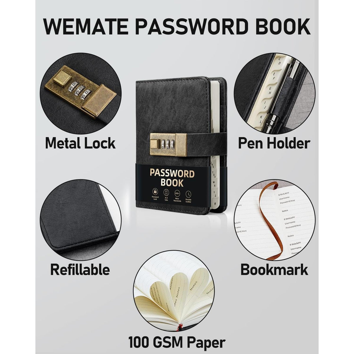 WEMATE Password Keeper with Lock – Privacy-First Offline Storage for Website and Email Logins, 600+ Entry Capacity