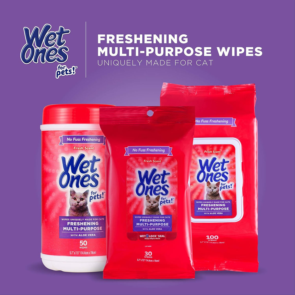Wet Ones for Cats Freshening Wipes, Practical Housewarming Present for Multi-Cat Households, 3-Pack Bundle
