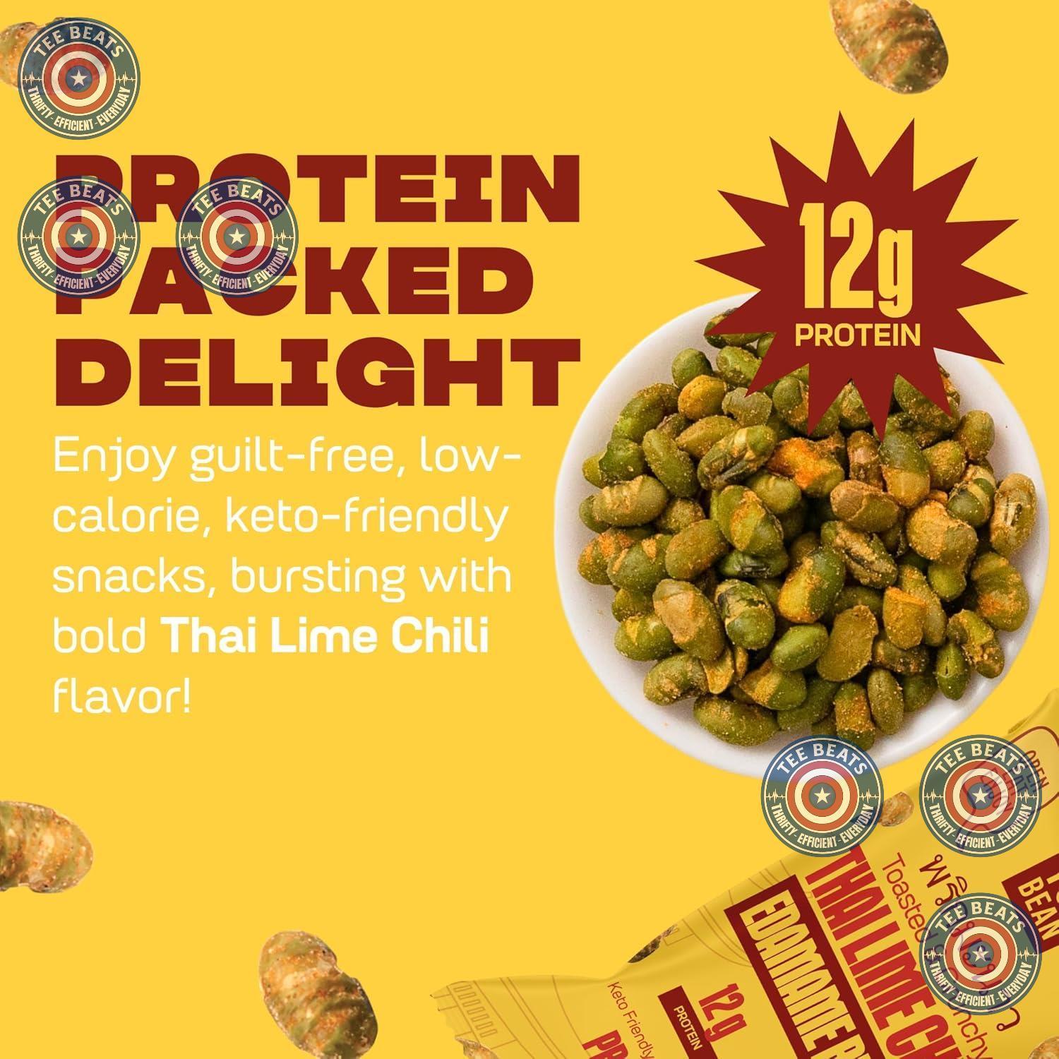 Where You Bean Thai Lime Chili Edamame – Nourishing Afternoon Snack for Plant-Based Self-Care Days, Keto Friendly Crunchy Beans, Pack of 8