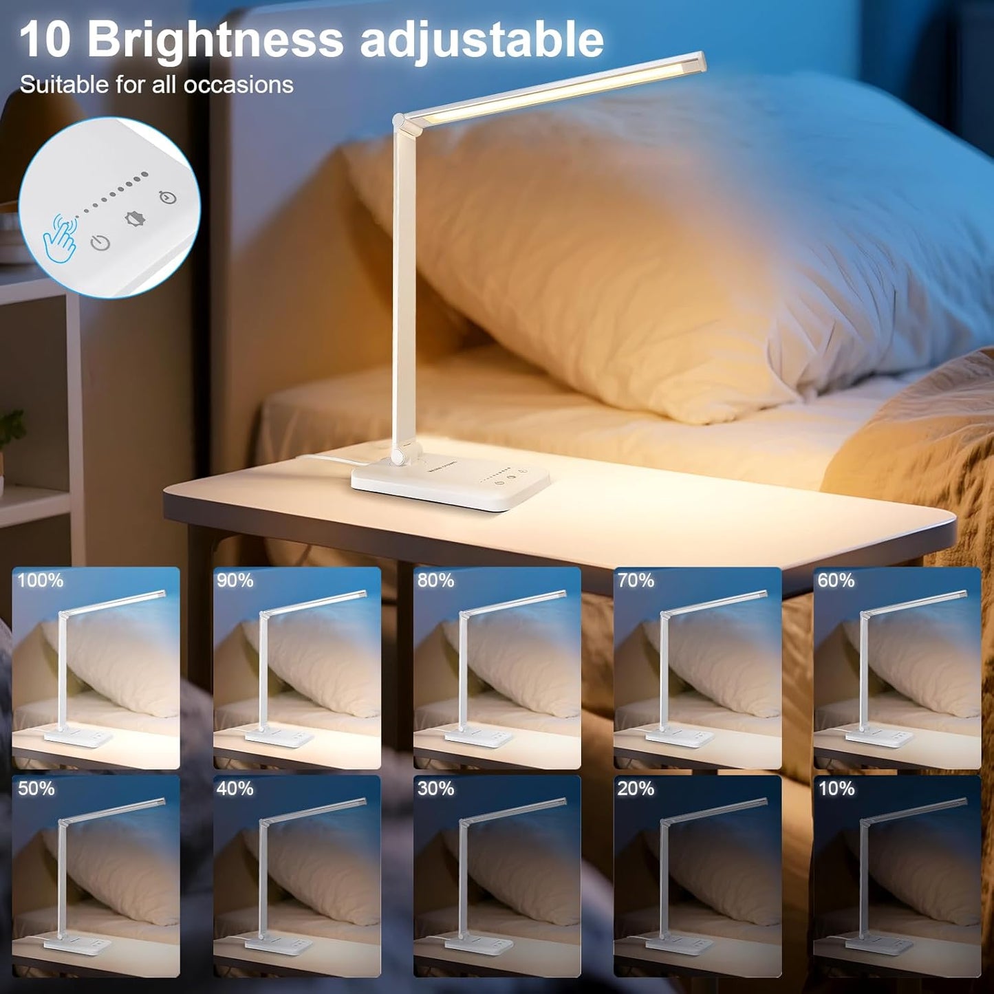 White crown Rechargeable Reading Light with 5 Color Temperatures – Cozy Atmosphere for Self-Care Rituals