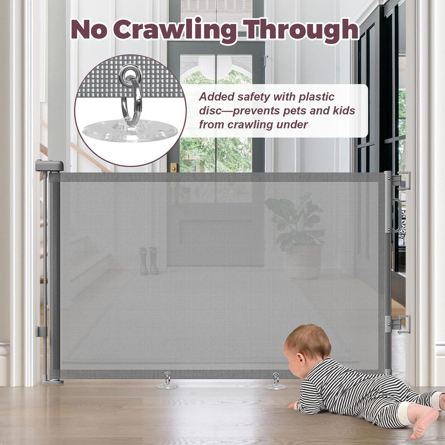 Wide Retractable Safety Gate for Porch & Stairways – Outdoor-Rated Mesh, 76" Wide 42" Tall