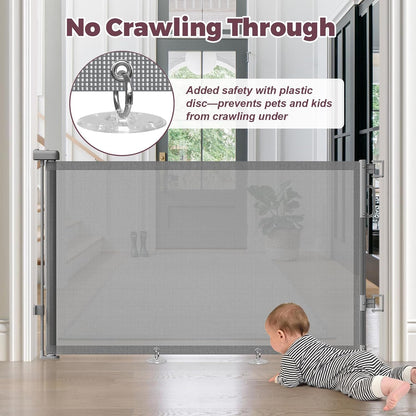 Wide Retractable Safety Gate for Porch & Stairways – Outdoor-Rated Mesh, 76" Wide 42" Tall