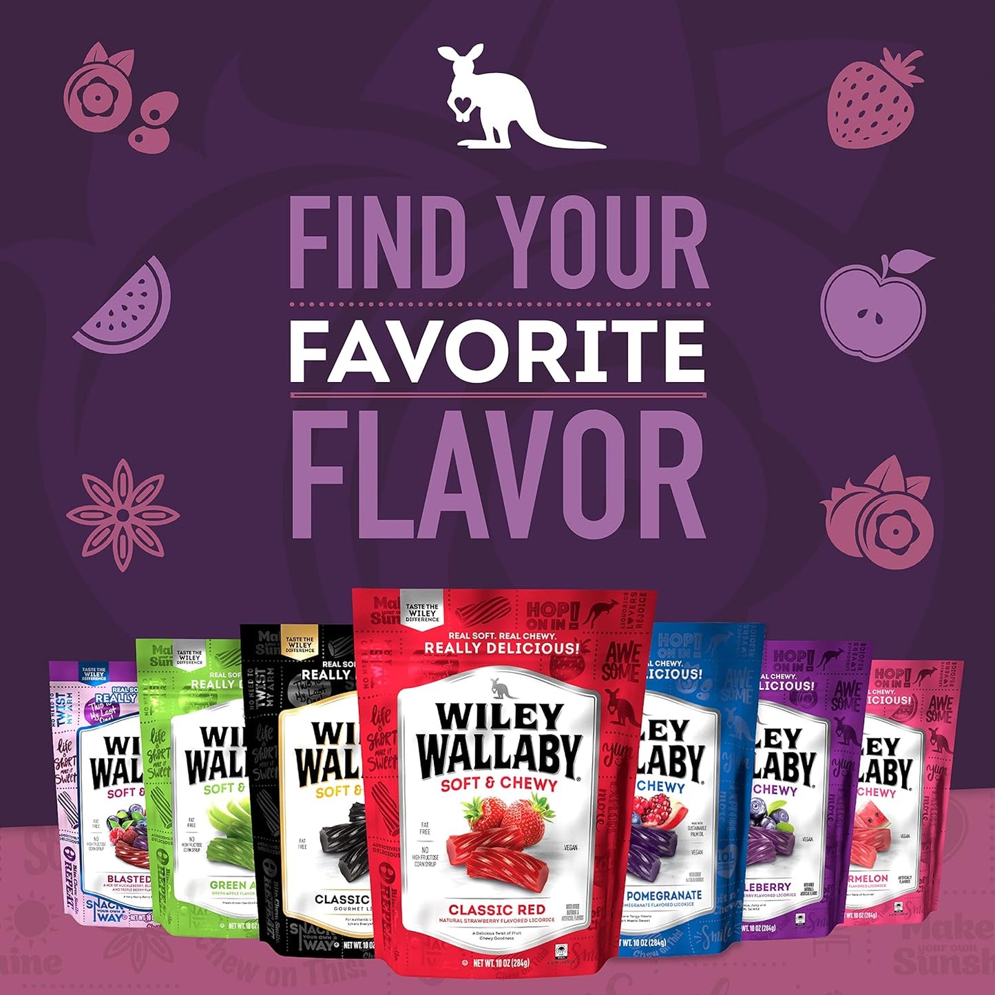 Wiley Wallaby Licorice 10 Ounce Classic Gourmet Soft & Chewy Australian Blasted Berry Candy Twists – Resealable Berry Candy for Kids' Rooms, Lunch Bags, and Road Trips