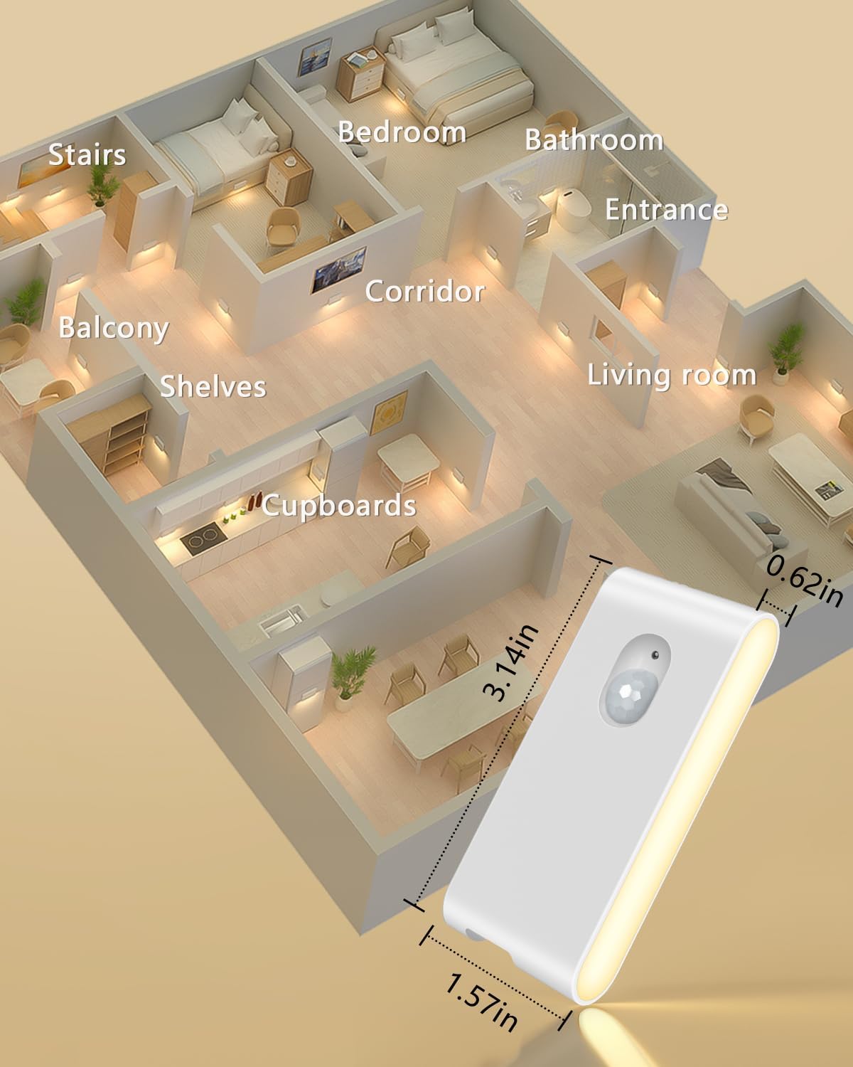WILLED Warm White Stick On Lights – Safe Bedtime Lighting for Kids Room Playroom and Shared Spaces