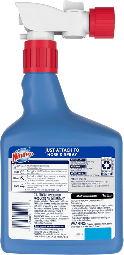 Windex Concentrated Outdoor Window and Siding Spray – One-Step Hose Cleaning for Large Properties and Rental Turnovers, 32 Fl Oz