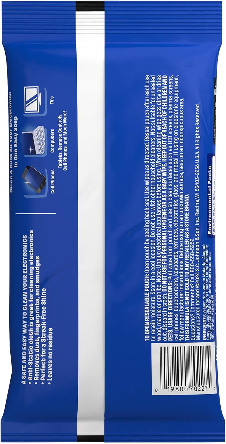 Windex Electronic Cleaning Wipes – Nursery and Playroom Friendly, Streak-Free Wipes for Family Screens