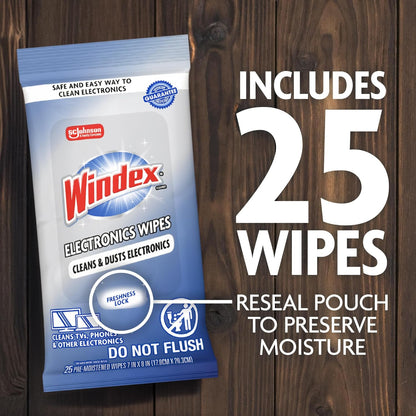 Windex Electronic Cleaning Wipes – Nursery and Playroom Friendly, Streak-Free Wipes for Family Screens