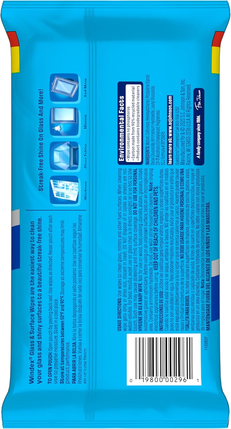 Windex Flat Pack Glass Wipes – Quick Clean for Car Windshields, Mirrors, and Side Windows Anywhere