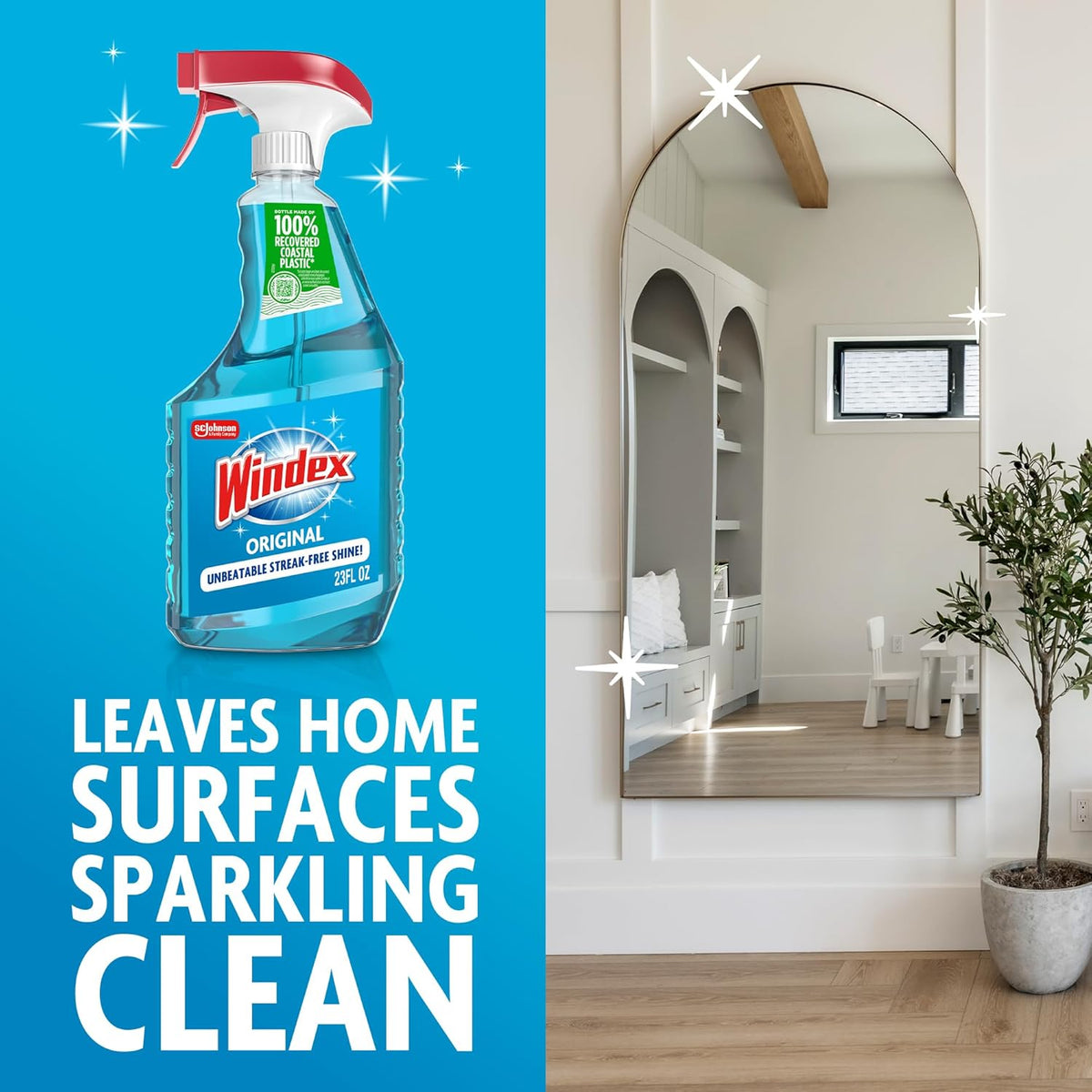 Windex Glass and Window Cleaner – Bathroom Decor Refresh Spray for Shower Doors and Vanity Mirrors