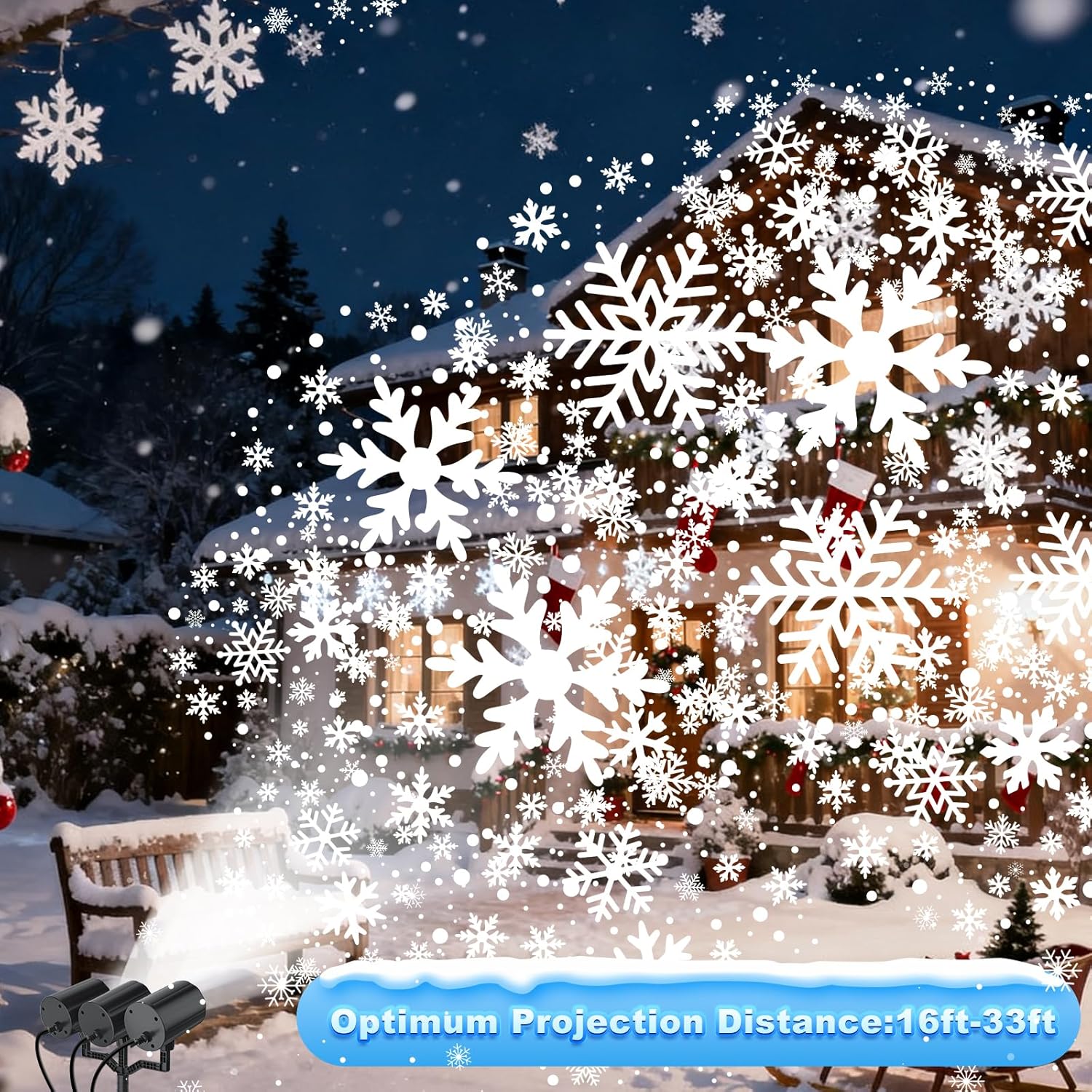 WinterGlow Home Decor Snow Projection Light, 4 Dynamic Patterns and 360° Rotation for Bedroom Ceiling and Living Room Holiday Atmosphere