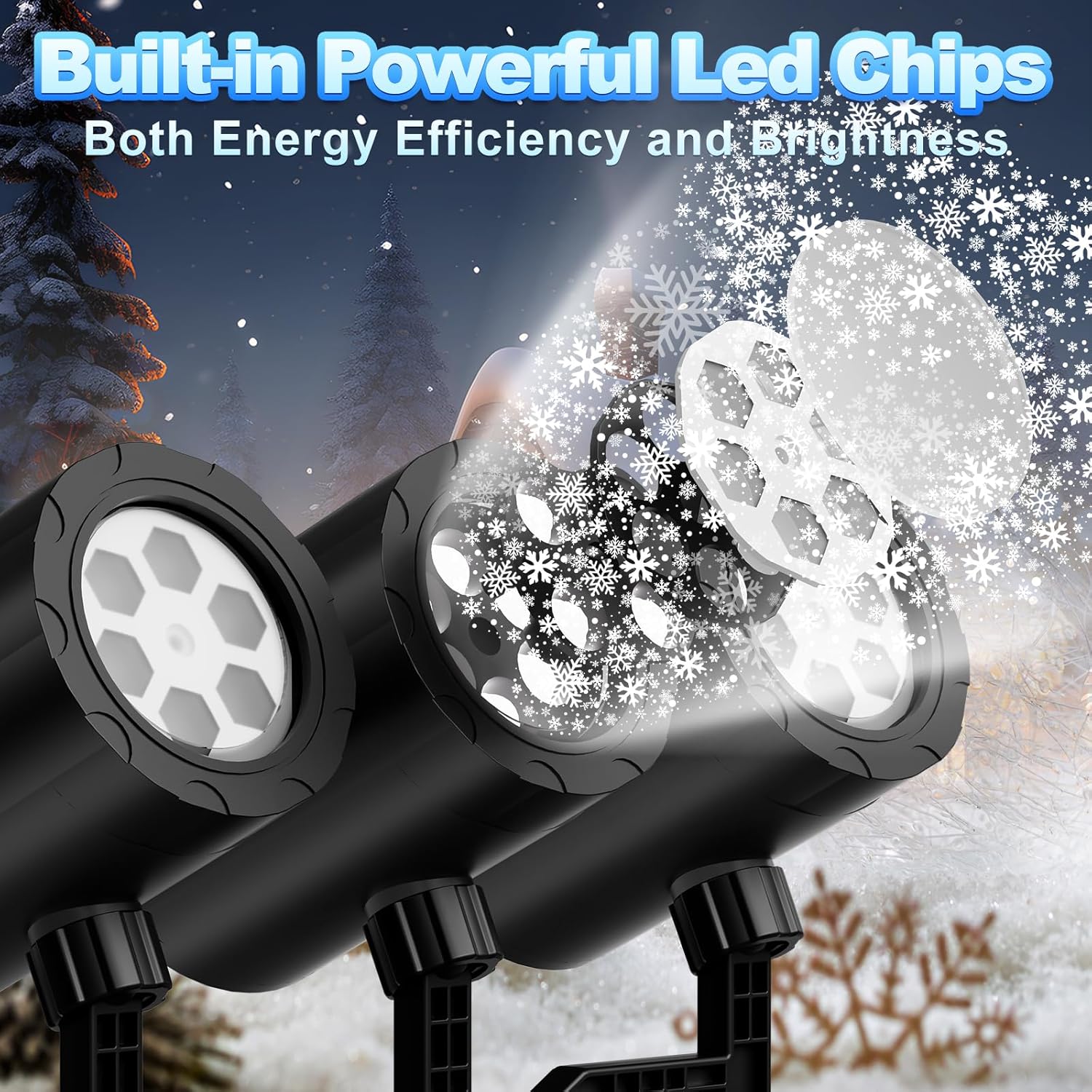 WinterGlow Home Decor Snow Projection Light, 4 Dynamic Patterns and 360° Rotation for Bedroom Ceiling and Living Room Holiday Atmosphere