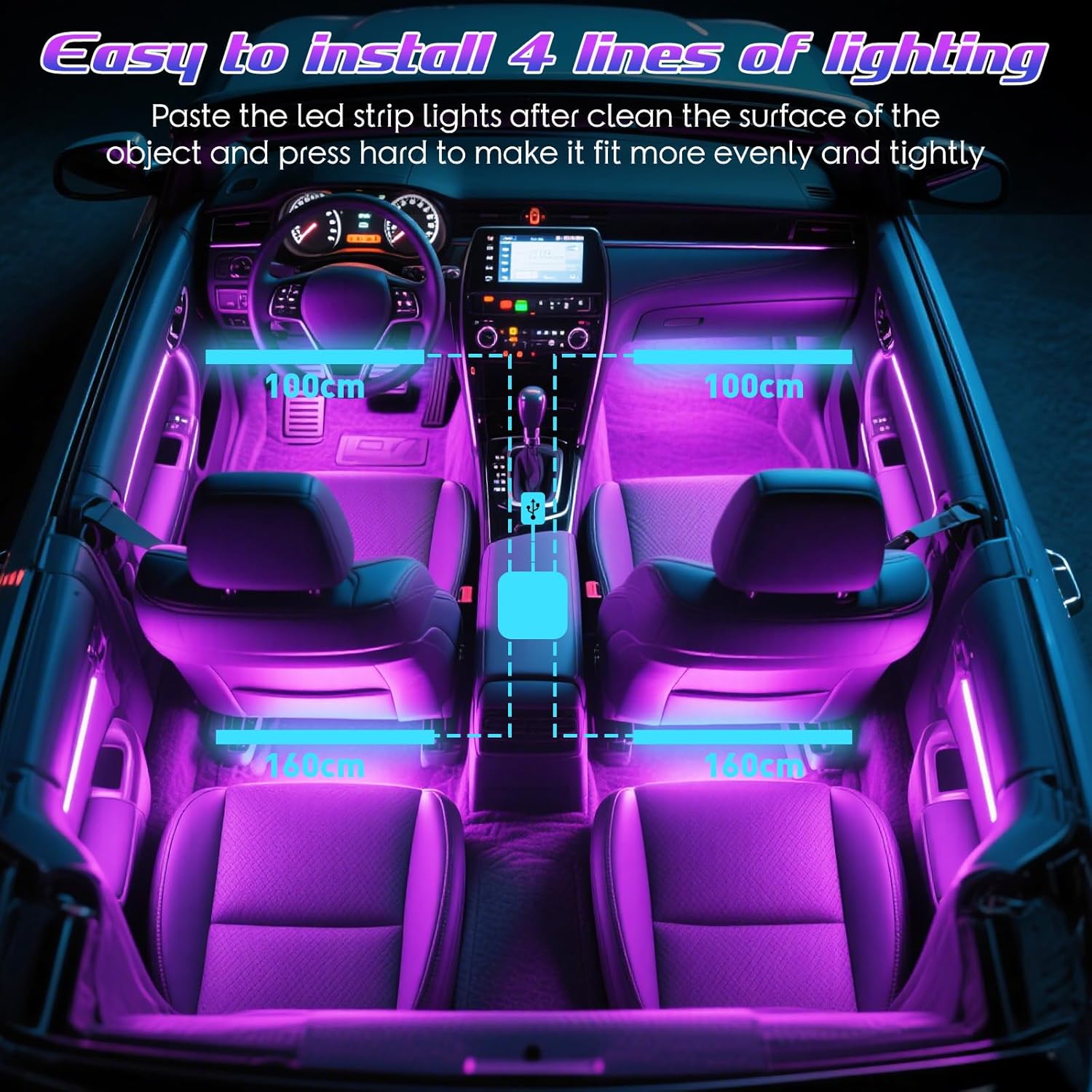 Winzwon Music Sync LED Lights for SUV and Minivan – Child Safe Interior Accent Lighting for Family Drives