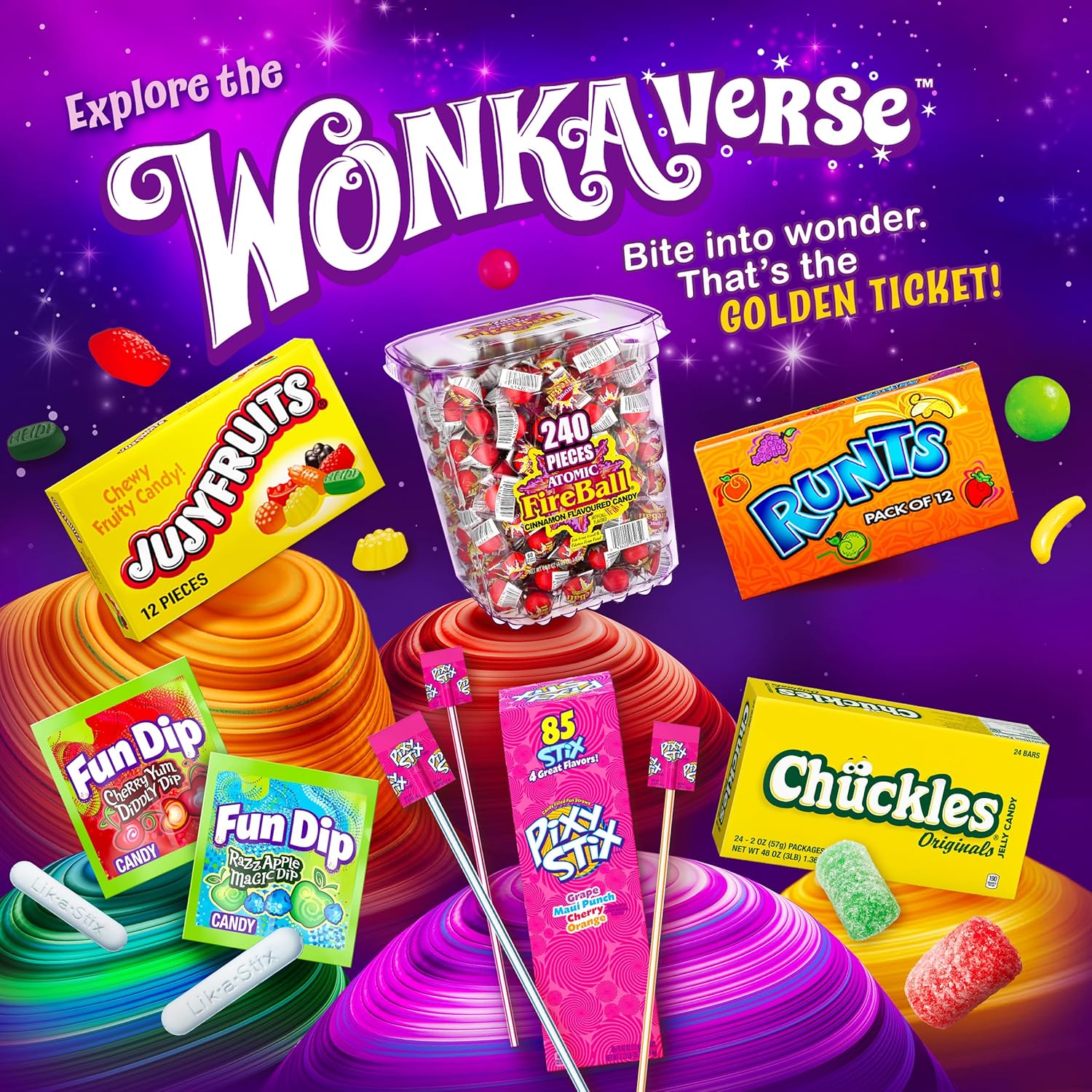 Wonka Jujyfruits Novelty Shaped Gummy Candy, 12oz Resealable Pantry Pack for Kids' Treat Drawer and Snacks