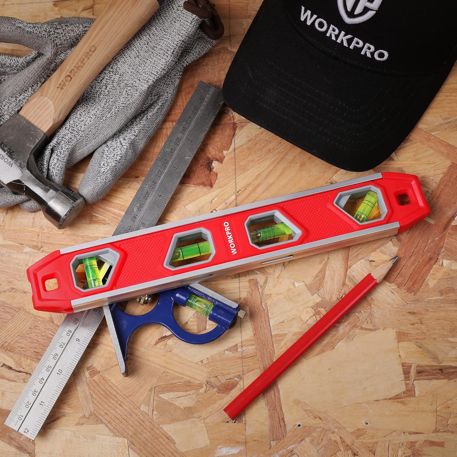 WORKPRO 12 Inch Torpedo Level with 1/8" Pitch Vial - Magnetic Leveler for Quick Slope Checks on Waste Lines
