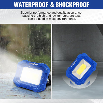 WORKPRO Magnetic LED Floodlight for Camping, Fishing and Backyard Projects – 2000LM, 2 Pack
