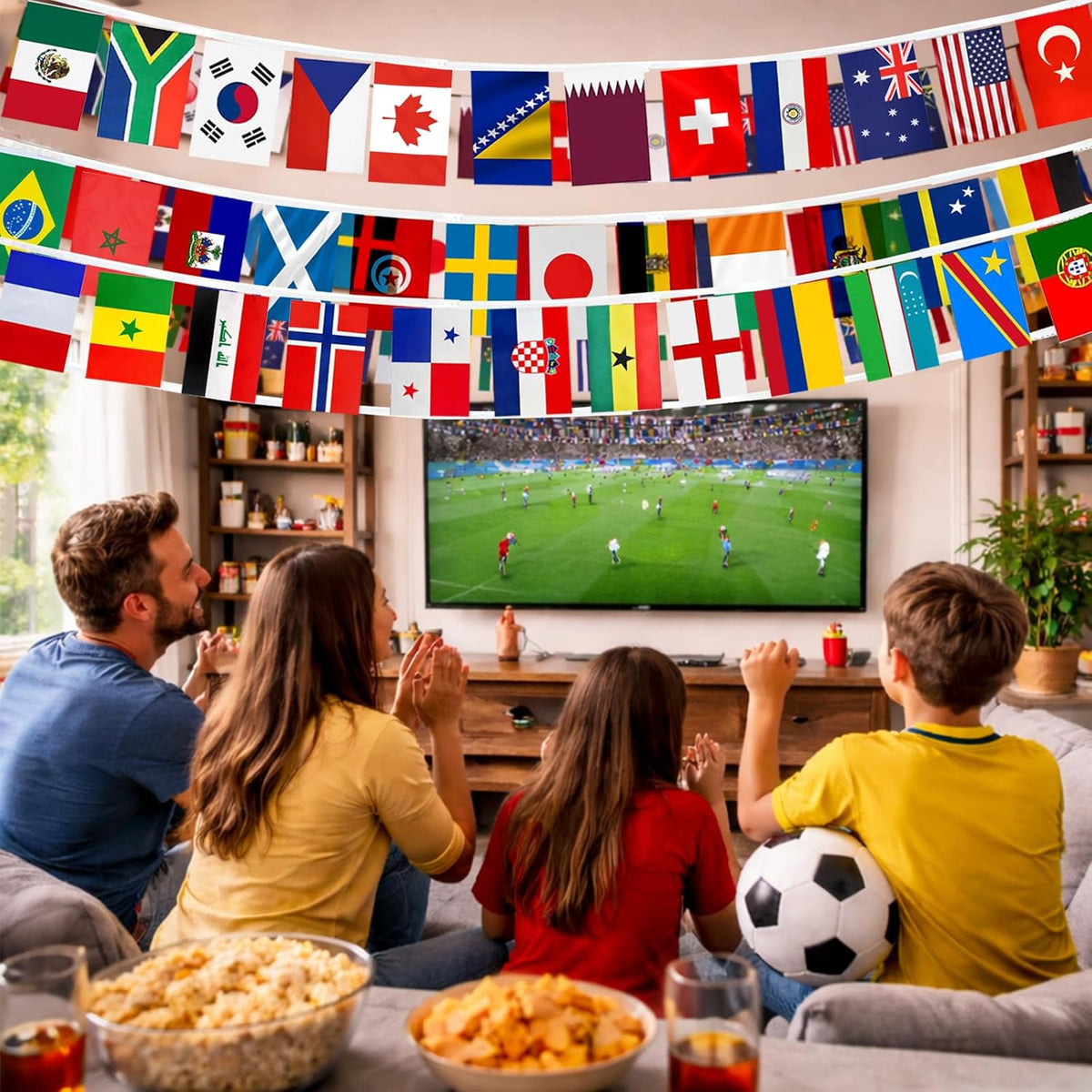 World Cup 2026 International Flag Bunting for Kids' Birthday and Family Game Nights, Child-Safe Nylon Soccer Banner in 46ft Length