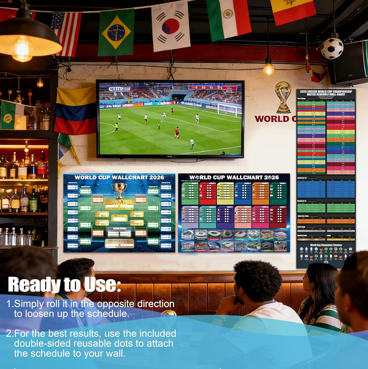 World Cup Wall Chart 2026 PVC Bundle – Break Room Wall Display for Office Prediction Pool Coordinators
