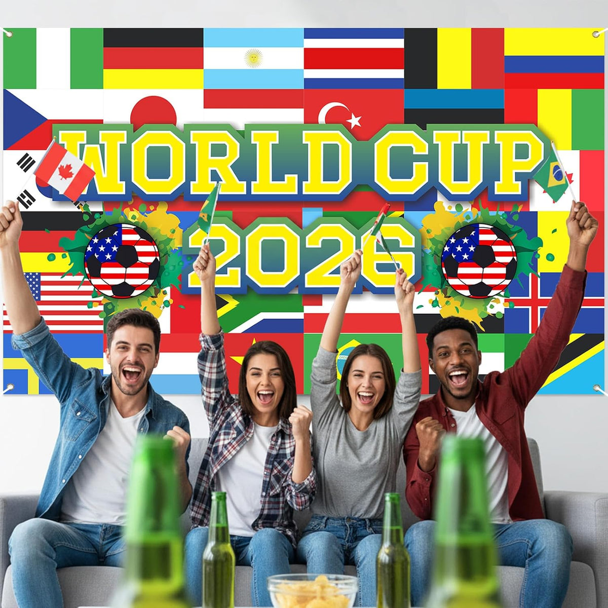 World Football Tournament Cup Celebration Backdrop 43x71 Inch Durable Open Air Setup for Community Sports Festival Viewing Area