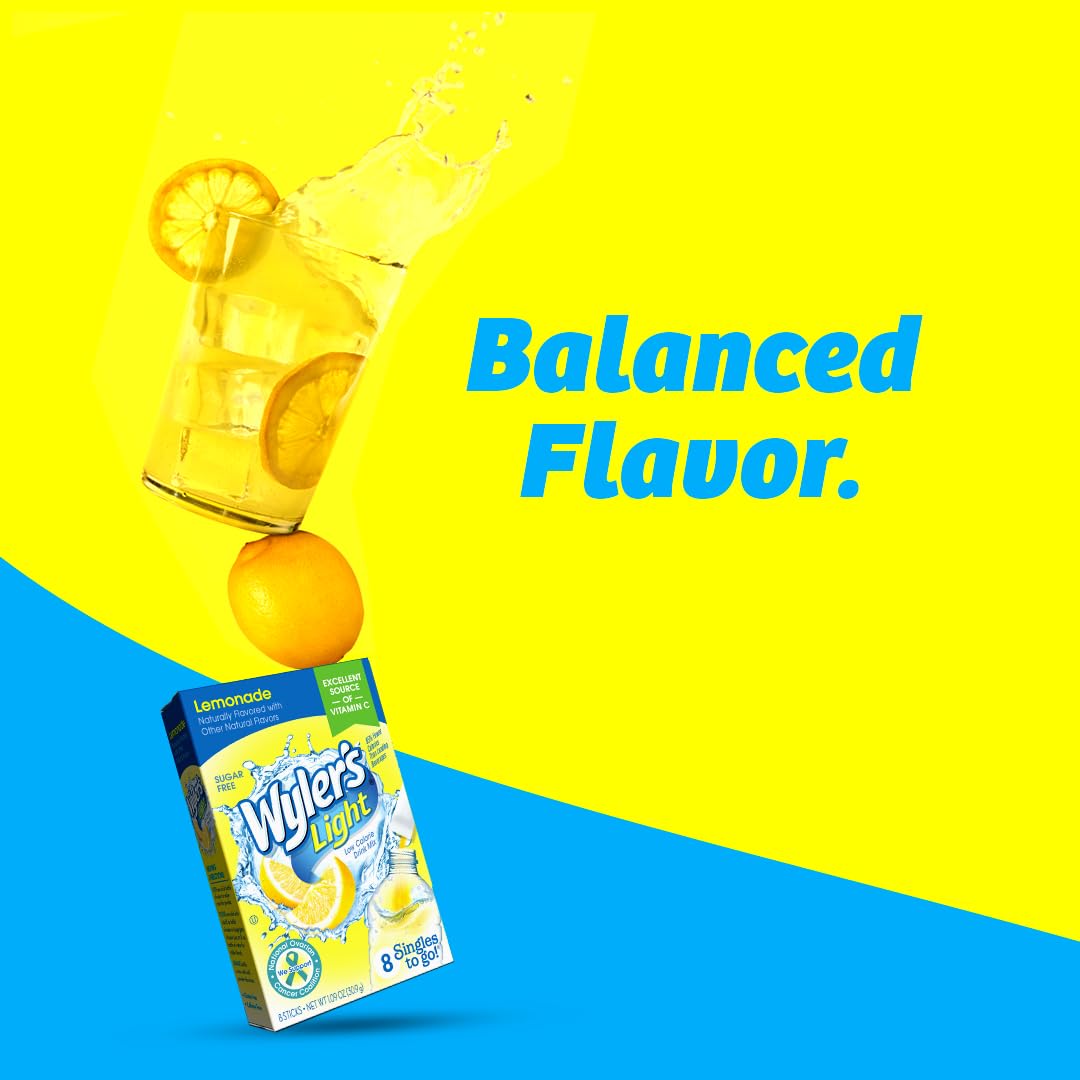 Wyler's Light Singles To Go Powder Packets – Kid Friendly Lunchbox Water Flavor, Sugar-Free Lemonade Sticks for School and Soccer Practice