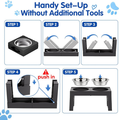 XIAZ Elevated Dog Bowls – Clean Line Raised Feeding Station in Neutral Tones, Adjustable 9 to 14 Inch Minimalist Pet Stand