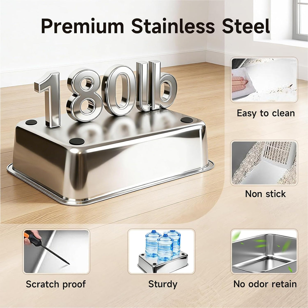 XL Cat Litter Box with Lid – Understated Stainless Steel Build for Uncluttered Modern Homes
