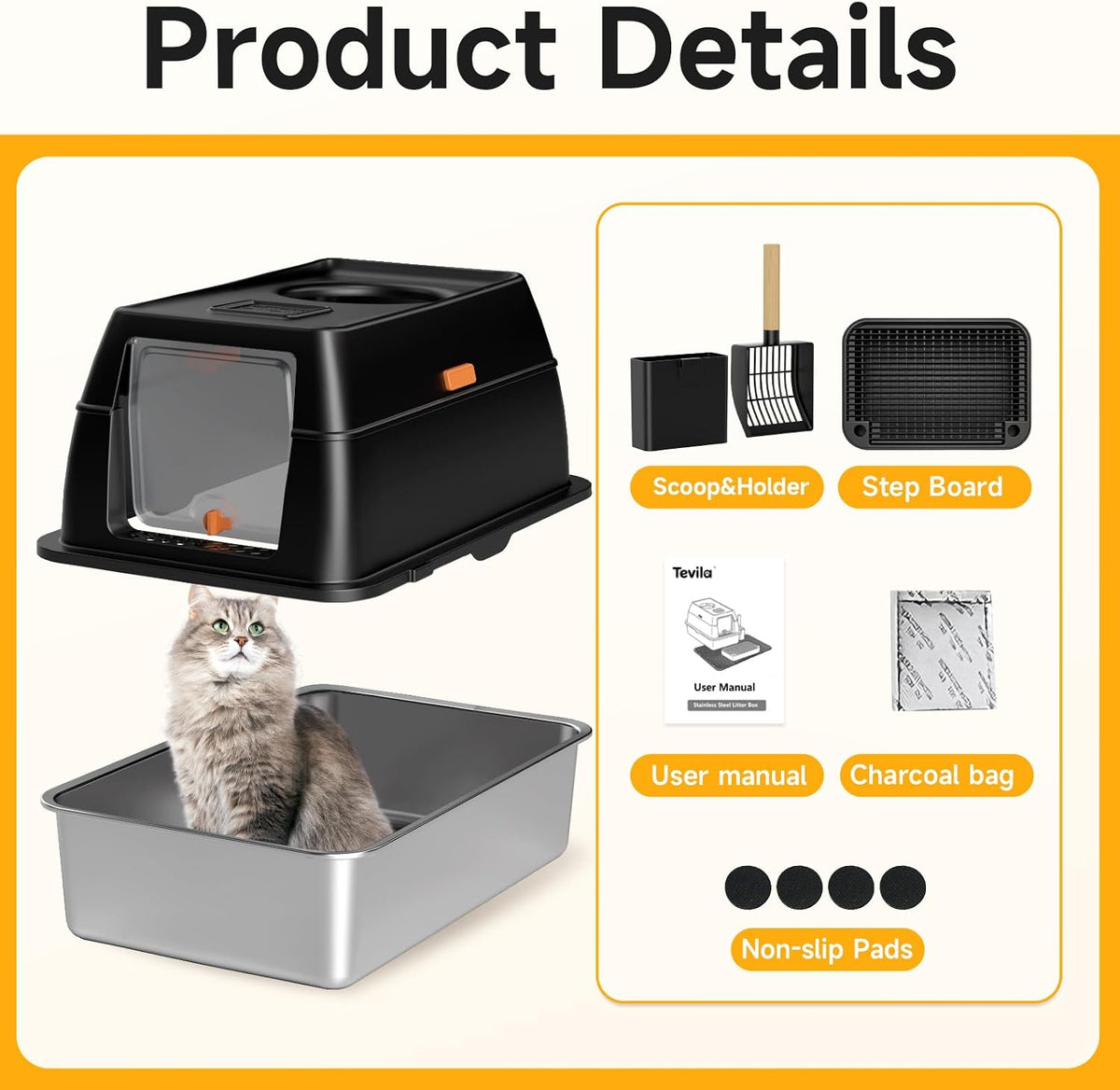 XL Cat Litter Box with Lid – Understated Stainless Steel Build for Uncluttered Modern Homes