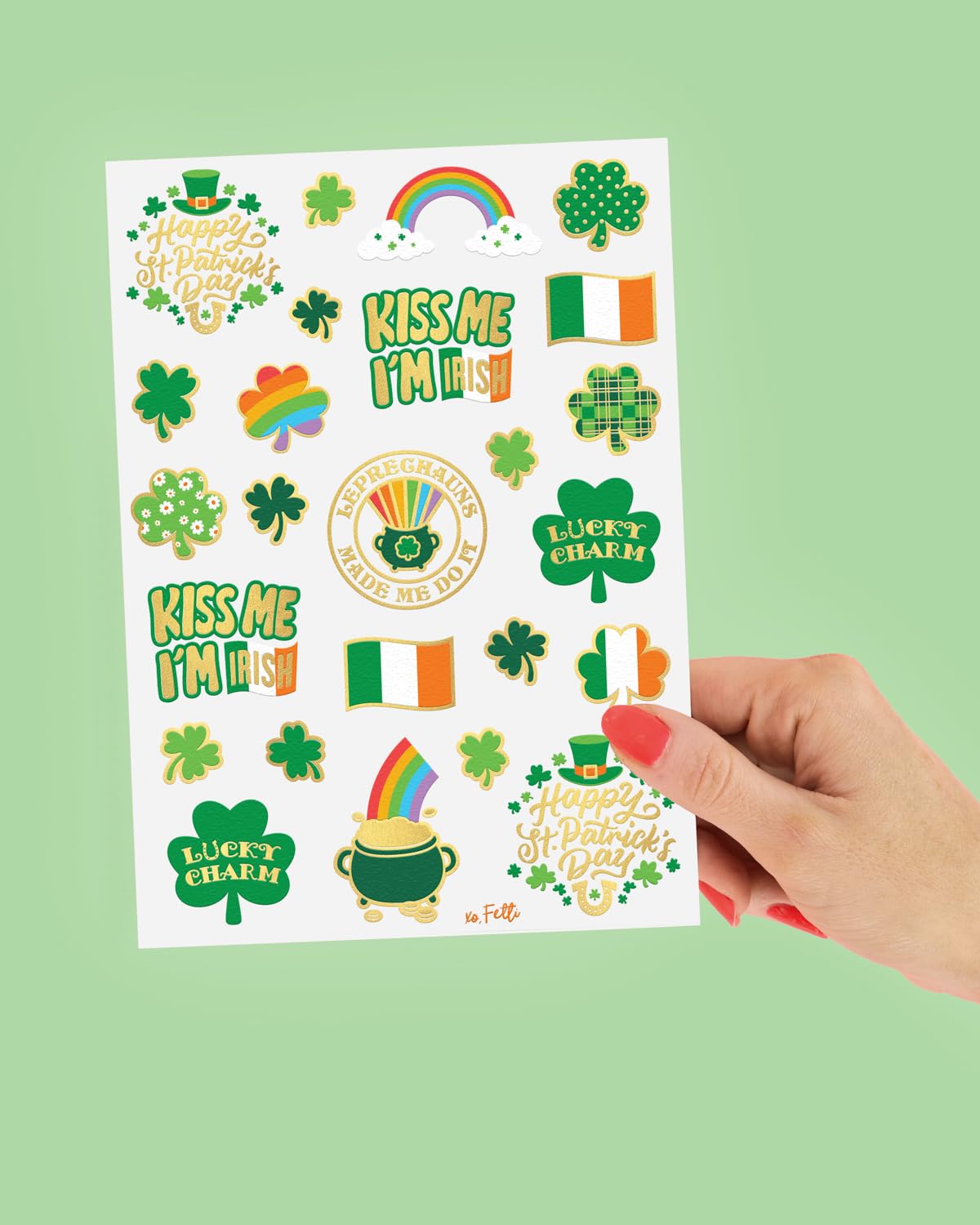 xo, Fetti Irish-Themed Party Tattoos - Metallic Gold & Silver Decor Accents for St. Paddy's Table Styling